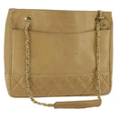 CHANEL Matelasse Chain Shoulder Bag Lamb Skin Beige Gold CC Auth 150131-1