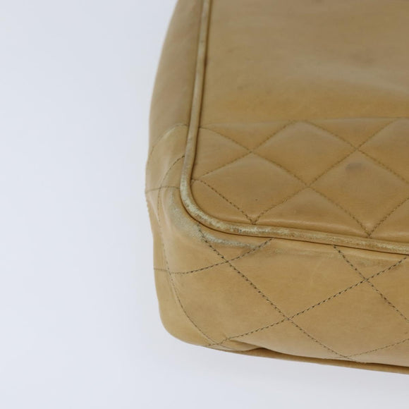 CHANEL Matelasse Chain Shoulder Bag Lamb Skin Beige Gold CC Auth 150131