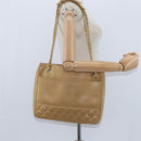CHANEL Matelasse Chain Shoulder Bag Lamb Skin Beige Gold CC Auth 150131-24