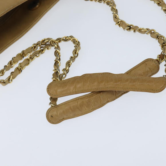CHANEL Matelasse Chain Shoulder Bag Lamb Skin Beige Gold CC Auth 150131