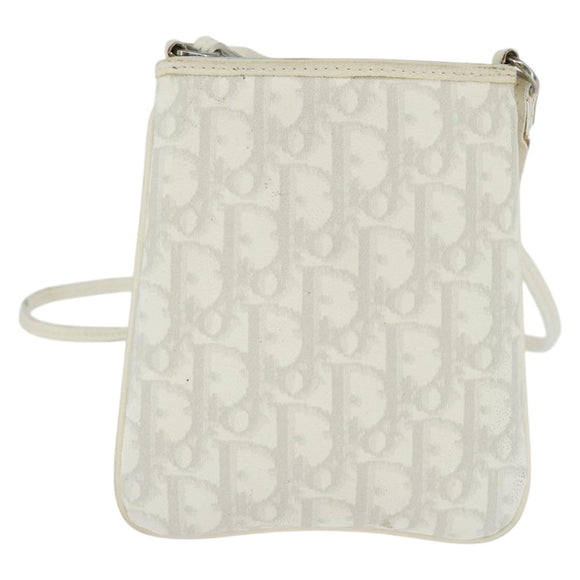 Christian Dior Trotter Canvas Romantic Shoulder Bag PVC Ivory Silver Auth 150134