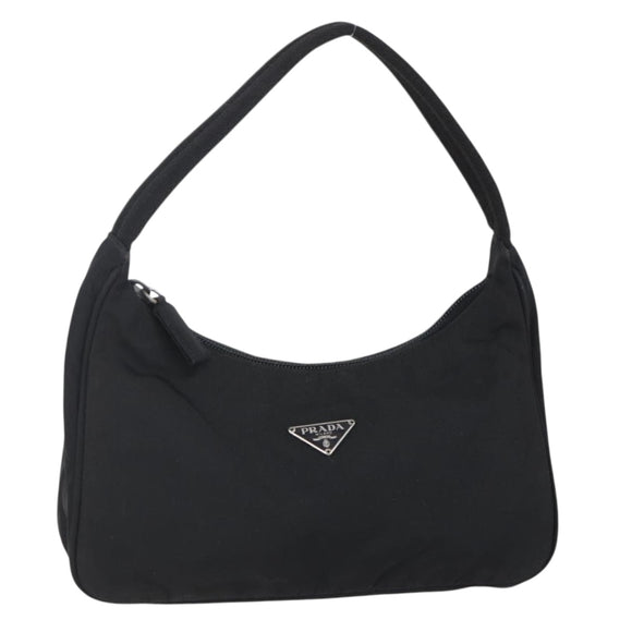 PRADA Hand Bag Nylon Black Silver Auth 150135