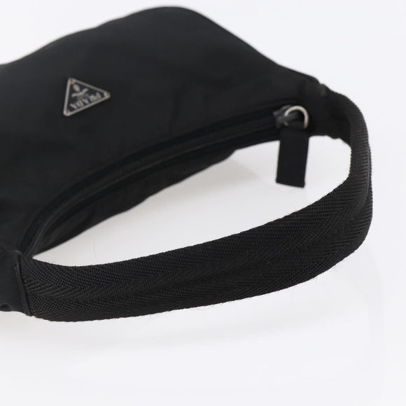 PRADA Hand Bag Nylon Black Silver Auth 150135
