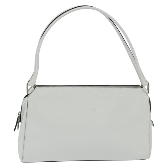 PRADA Tote Bag Leather White Silver Auth 150139