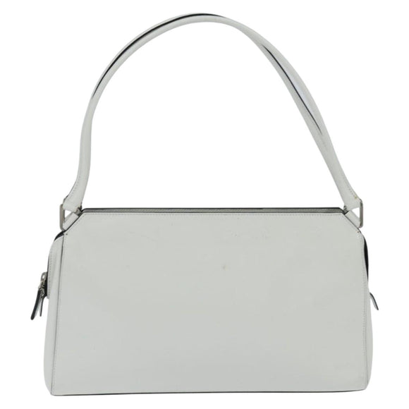 PRADA Tote Bag Leather White Silver Auth 150139