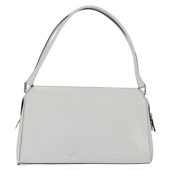 PRADA Tote Bag Leather White Silver Auth 150139