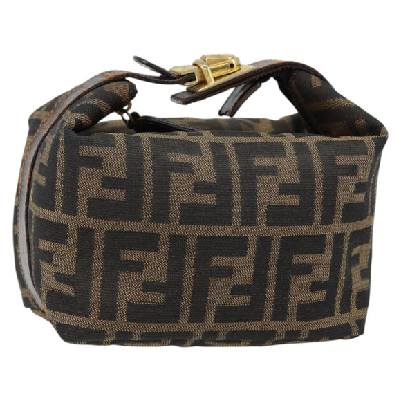 FENDI Zucca Canvas Vanity Hand Bag Black Brown Auth 150140