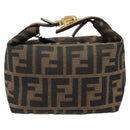 FENDI Zucca Canvas Vanity Hand Bag Black Brown Auth 150140-13