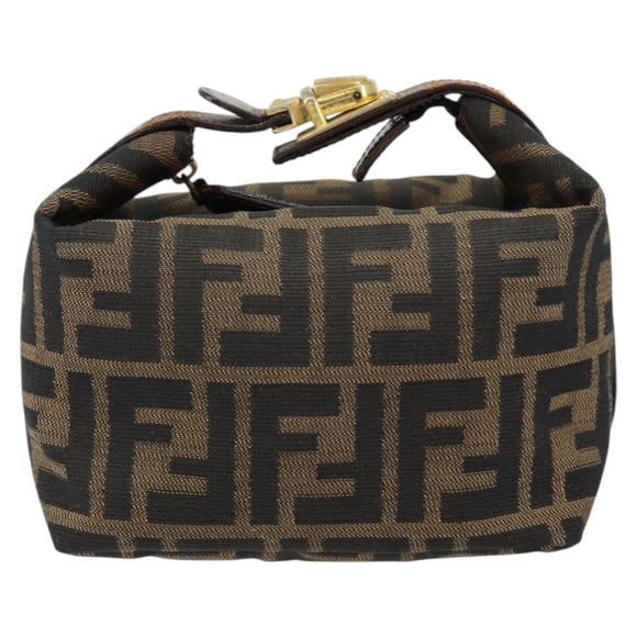 FENDI Zucca Canvas Vanity Hand Bag Black Brown Auth 150140