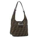 FENDI Zucca Canvas Mamma Baguette Shoulder Bag Black Brown Silver Auth 150142-1
