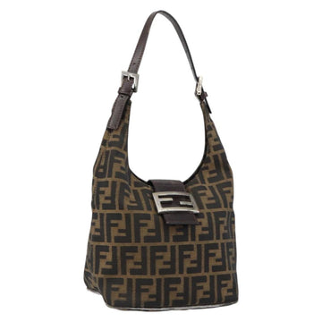FENDI Zucca Canvas Mamma Baguette Shoulder Bag Black Brown Silver Auth 150142