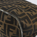 FENDI Zucca Canvas Mamma Baguette Shoulder Bag Black Brown Silver Auth 150142-15