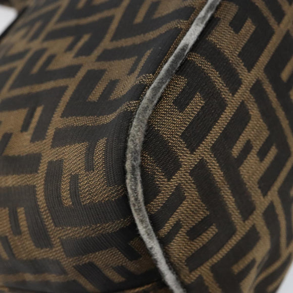 FENDI Zucca Canvas Mamma Baguette Shoulder Bag Black Brown Silver Auth 150142