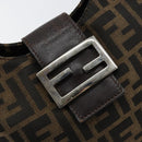FENDI Zucca Canvas Mamma Baguette Shoulder Bag Black Brown Silver Auth 150142-18