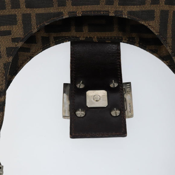 FENDI Zucca Canvas Mamma Baguette Shoulder Bag Black Brown Silver Auth 150142