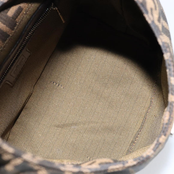 FENDI Zucca Canvas Mamma Baguette Shoulder Bag Black Brown Silver Auth 150142