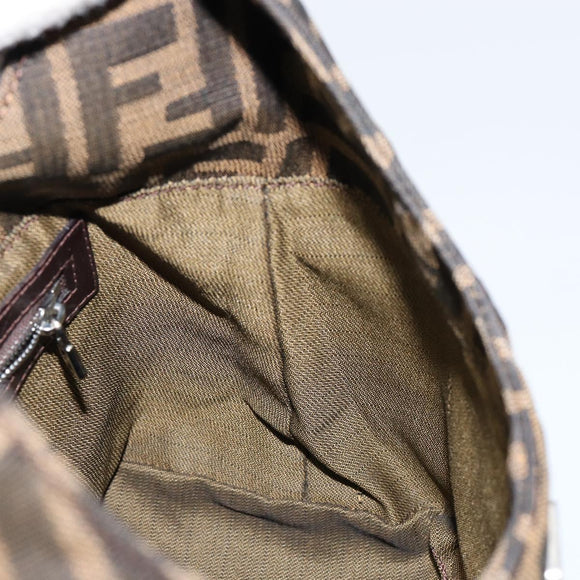 FENDI Zucca Canvas Mamma Baguette Shoulder Bag Black Brown Silver Auth 150142