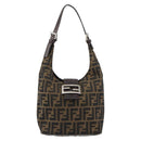 FENDI Zucca Canvas Mamma Baguette Shoulder Bag Black Brown Silver Auth 150142-13