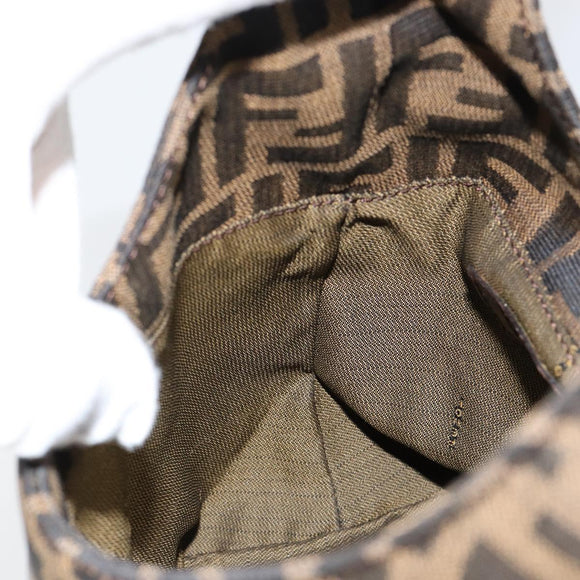 FENDI Zucca Canvas Mamma Baguette Shoulder Bag Black Brown Silver Auth 150142