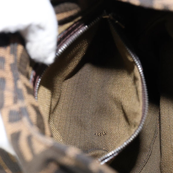 FENDI Zucca Canvas Mamma Baguette Shoulder Bag Black Brown Silver Auth 150142