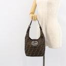 FENDI Zucca Canvas Mamma Baguette Shoulder Bag Black Brown Silver Auth 150142-23