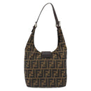 FENDI Zucca Canvas Mamma Baguette Shoulder Bag Black Brown Silver Auth 150142-2
