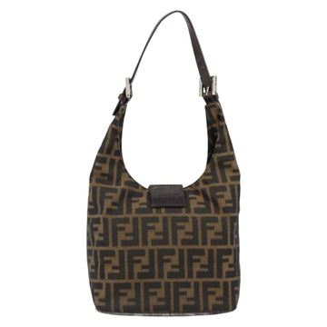 FENDI Zucca Canvas Mamma Baguette Shoulder Bag Black Brown Silver Auth 150142 - 0