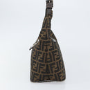 FENDI Zucca Canvas Mamma Baguette Shoulder Bag Black Brown Silver Auth 150142-3
