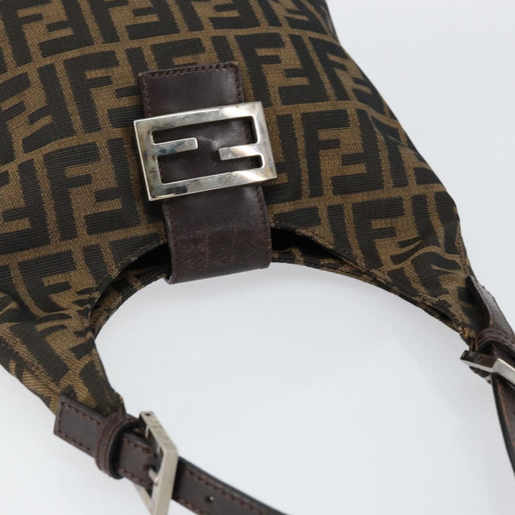 FENDI Zucca Canvas Mamma Baguette Shoulder Bag Black Brown Silver Auth 150142