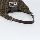 FENDI Zucca Canvas Mamma Baguette Shoulder Bag Black Brown Silver Auth 150142-7