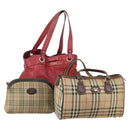 Burberrys Nova Check Boston Bag Canvas Leather 3 Set Beige Red Auth 150204-1