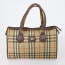 Burberrys Nova Check Boston Bag Canvas Leather 3 Set Beige Red Auth 150204-9