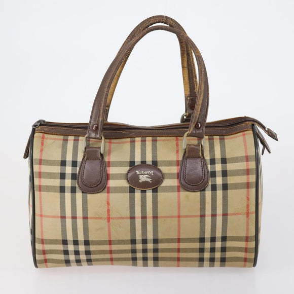 Burberrys Nova Check Boston Bag Canvas Leather 3 Set Beige Red Auth 150204