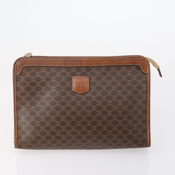 CELINE Macadam Canvas Clutch Bag PVC Leather 2 Set Brown Beige Auth 150205