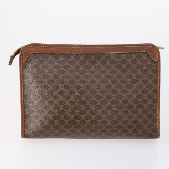 CELINE Macadam Canvas Clutch Bag PVC Leather 2 Set Brown Beige Auth 150205