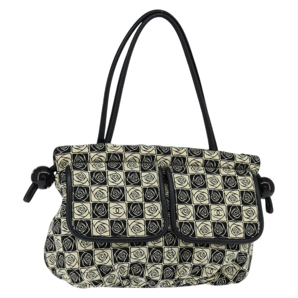 CHANEL Tote Bag Canvas Black Silver CC Auth 150268