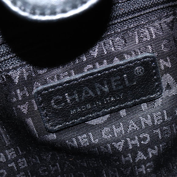 CHANEL Tote Bag Canvas Black Silver CC Auth 150268