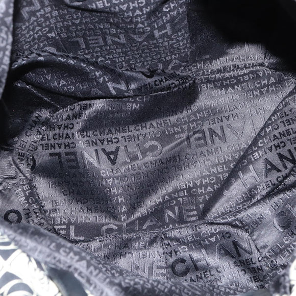 CHANEL Tote Bag Canvas Black Silver CC Auth 150268