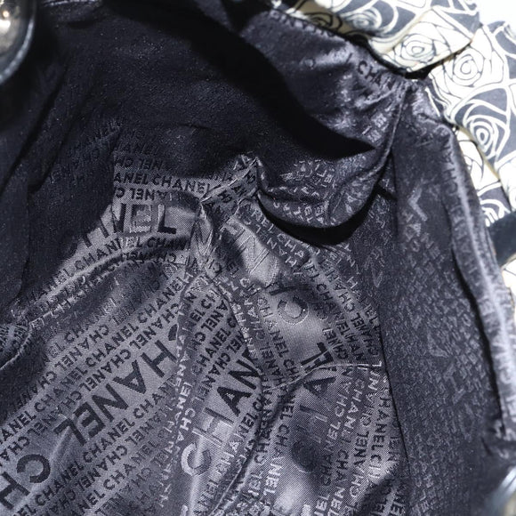 CHANEL Tote Bag Canvas Black Silver CC Auth 150268