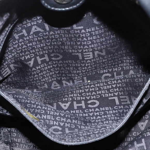 CHANEL Tote Bag Canvas Black Silver CC Auth 150268