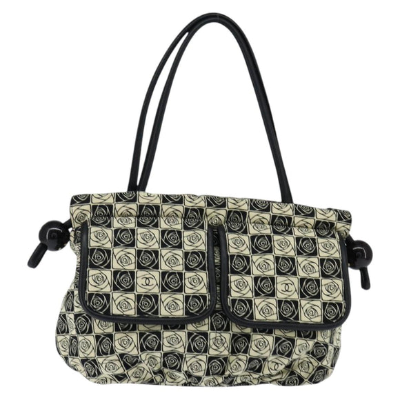 CHANEL Tote Bag Canvas Black Silver CC Auth 150268