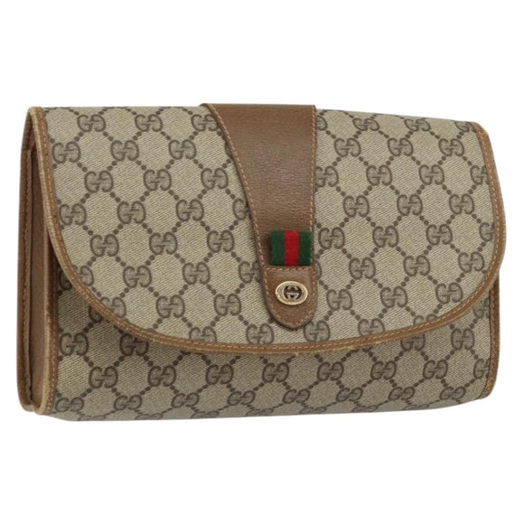 GUCCI GG Supreme Web Sherry Line Clutch Bag PVC Beige Gold 89 01 030 Auth 150270