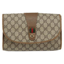 GUCCI GG Supreme Web Sherry Line Clutch Bag PVC Beige Gold 89 01 030 Auth 150270-2