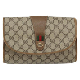 GUCCI GG Supreme Web Sherry Line Clutch Bag PVC Beige Gold 89 01 030 Auth 150270 - 0