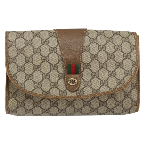 GUCCI GG Supreme Web Sherry Line Clutch Bag PVC Beige Gold 89 01 030 Auth 150270