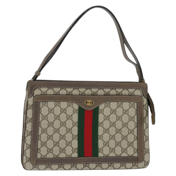 GUCCI GG Supreme Web Sherry Line Bag PVC Beige Gold 41 02 013 Auth 150271