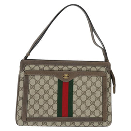 GUCCI GG Supreme Web Sherry Line Bag PVC Beige Gold 41 02 013 Auth 150271 - 0