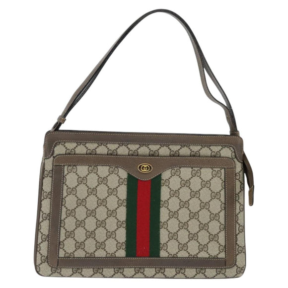 GUCCI GG Supreme Web Sherry Line Bag PVC Beige Gold 41 02 013 Auth 150271