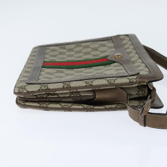 GUCCI GG Supreme Web Sherry Line Bag PVC Beige Gold 41 02 013 Auth 150271