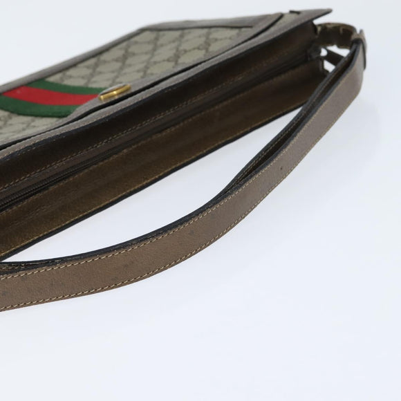 GUCCI GG Supreme Web Sherry Line Bag PVC Beige Gold 41 02 013 Auth 150271